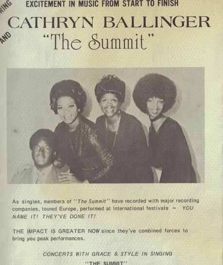 As singles, members of "The Summit" have recorded with major recording companies, toured Europe, performed at International festivals. You Name It! They've Done It! At the age of just 13 years, Monalisa was one of the lead singers of the group with her mother, Cathryn.